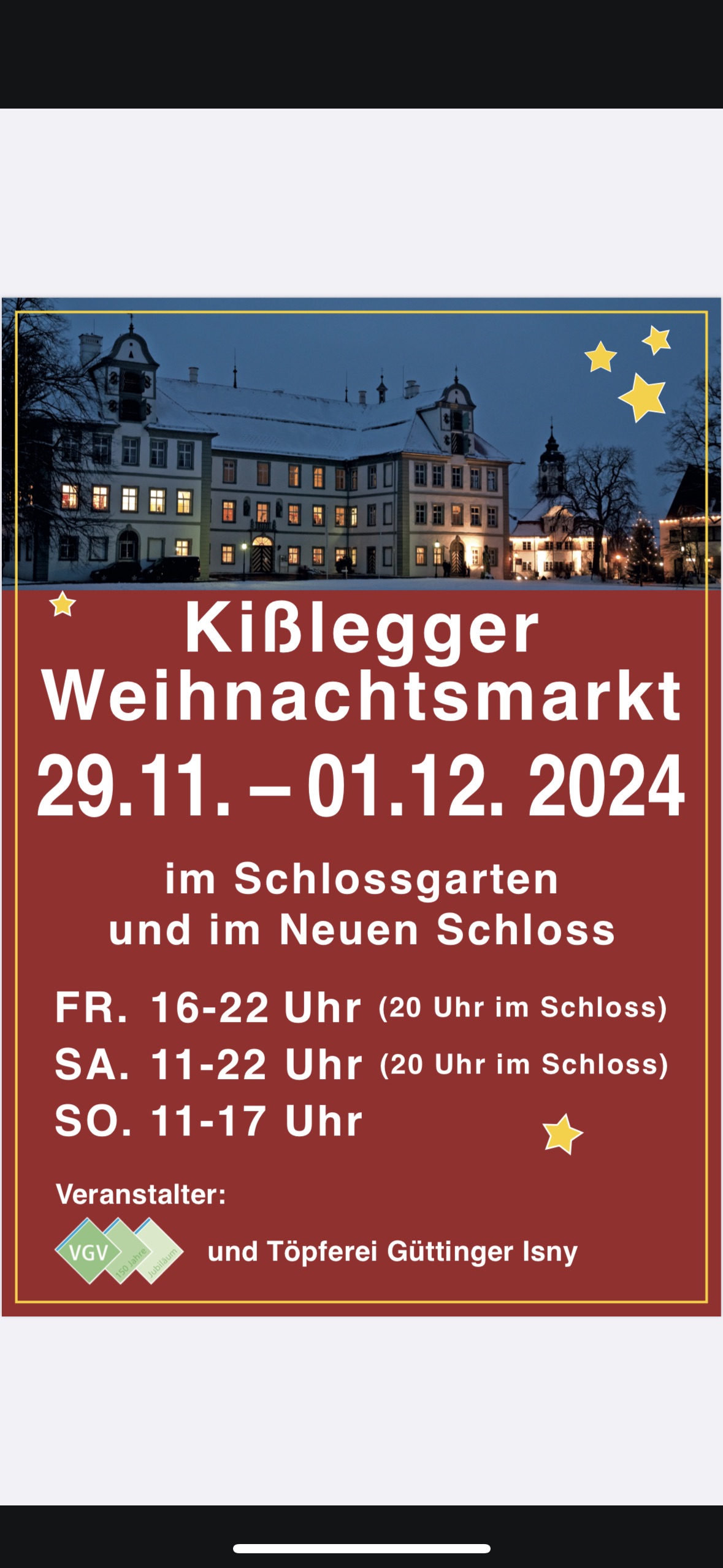 Weihnachtsmarkt in Kißlegg im Neuen Schloss