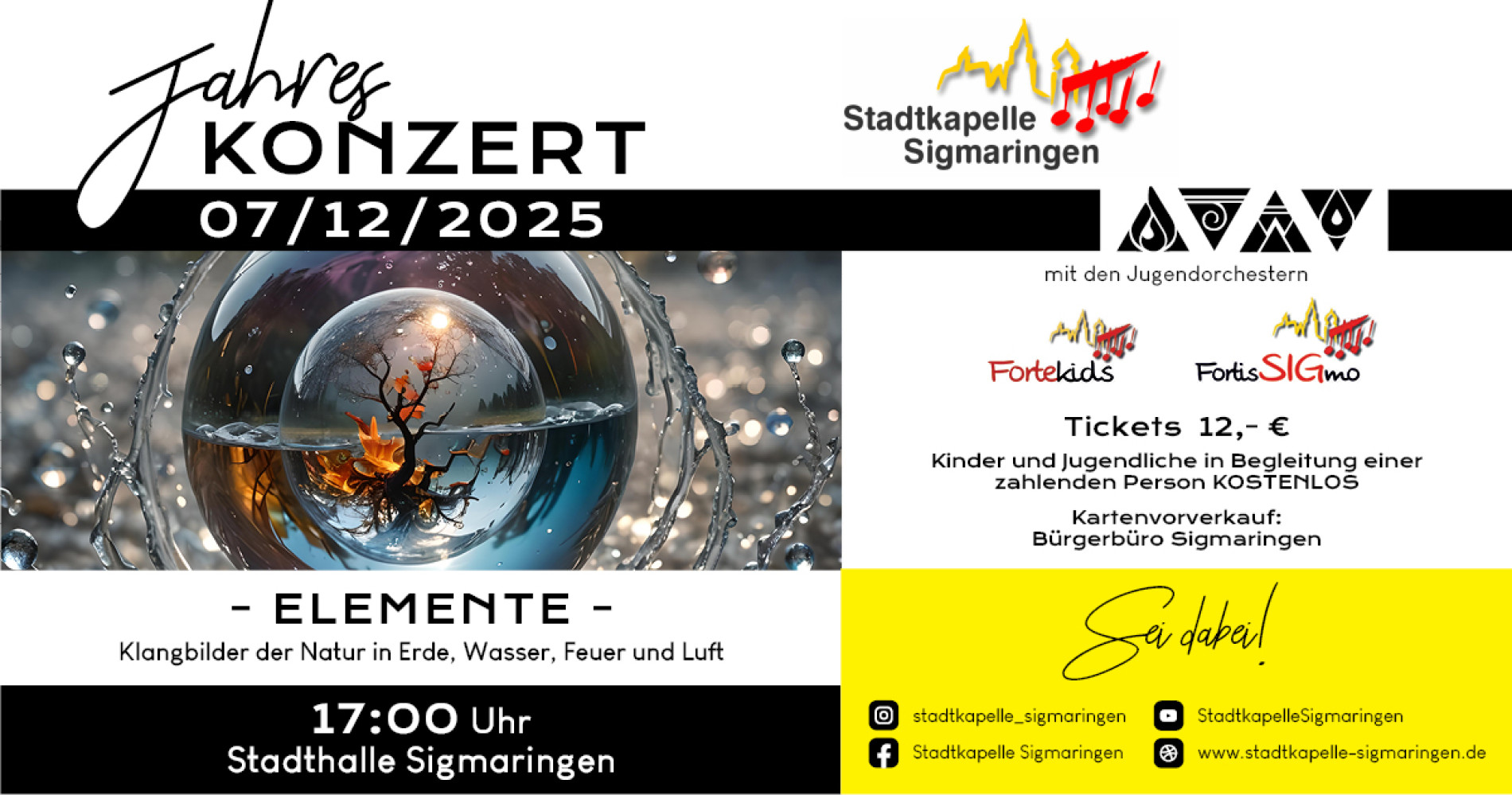 Stadtkapelle Sigmaringen: Elemente – Klangbilder der Natur in Feuer, Wasser, Erde und Luft