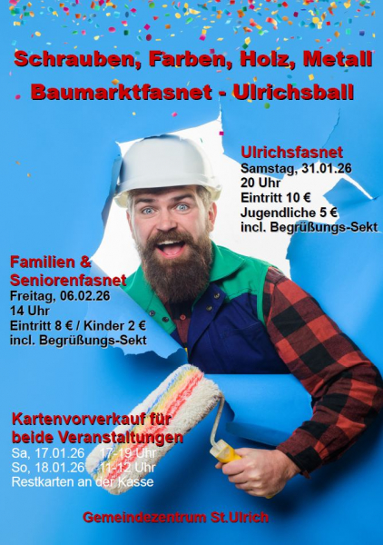 Ulrichsfasnet Schrauben, Farbe, Holz, Metall – Baumarktfasnet – Ulrichsball