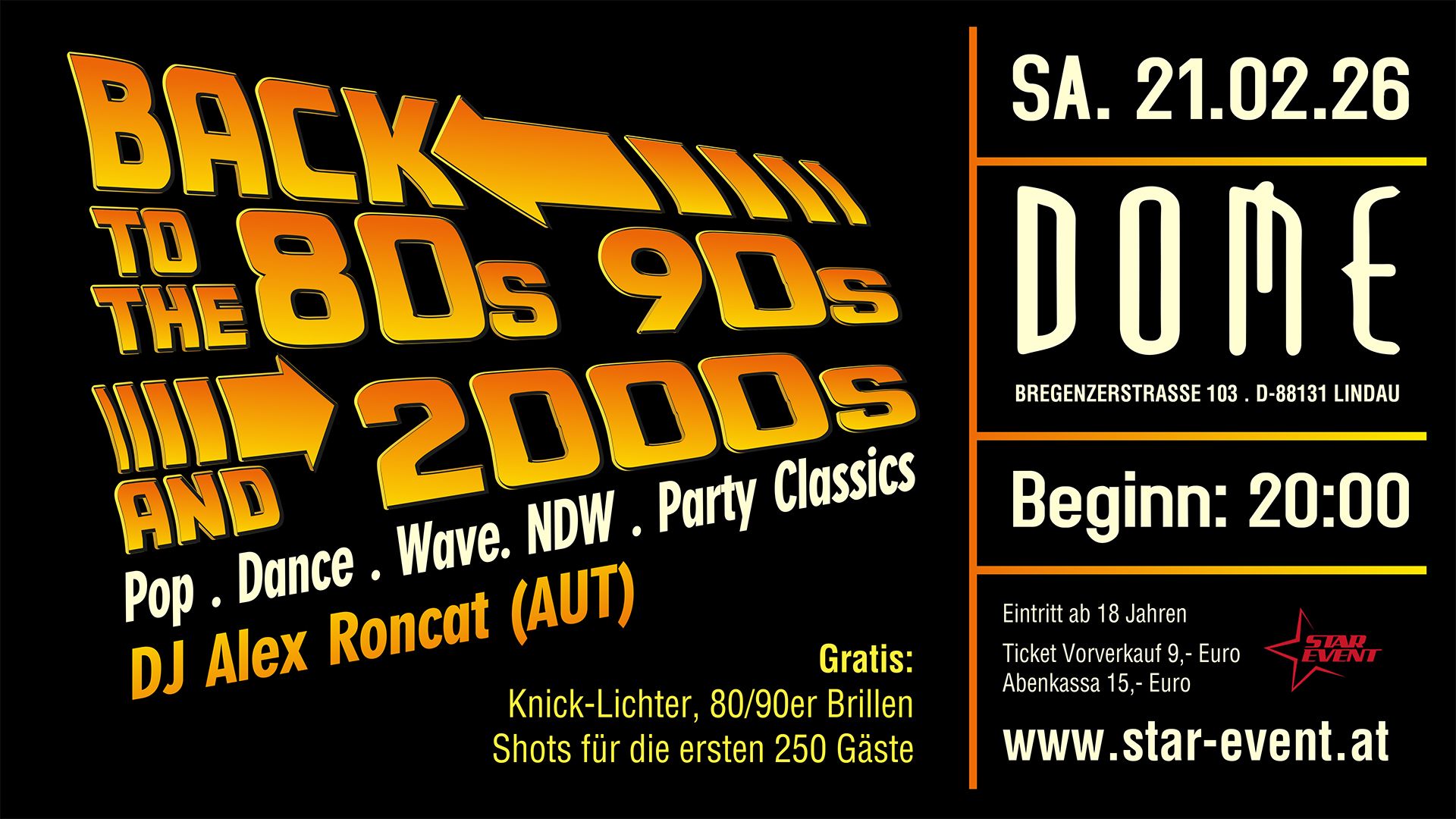 BACK TO THE 80´s, 90´s & 2000er – DIE PARTY & ZEITREISE @ DOME in LINDAU