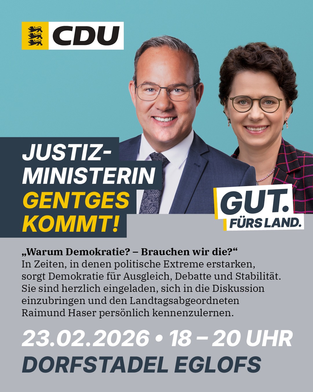 Justizministerin Gentges kommt!