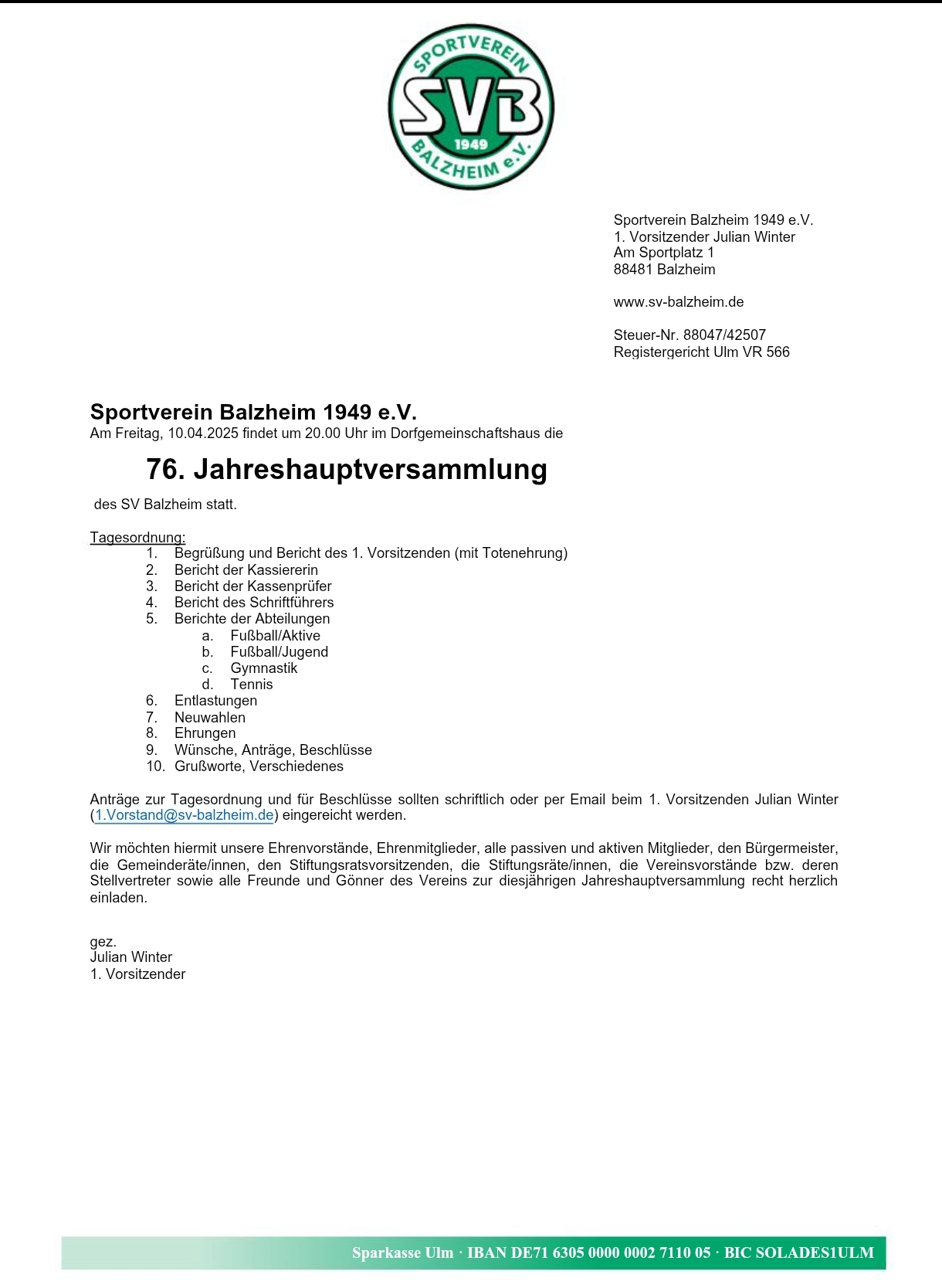 Generalversammlung des Sportverein Balzheim e. V.