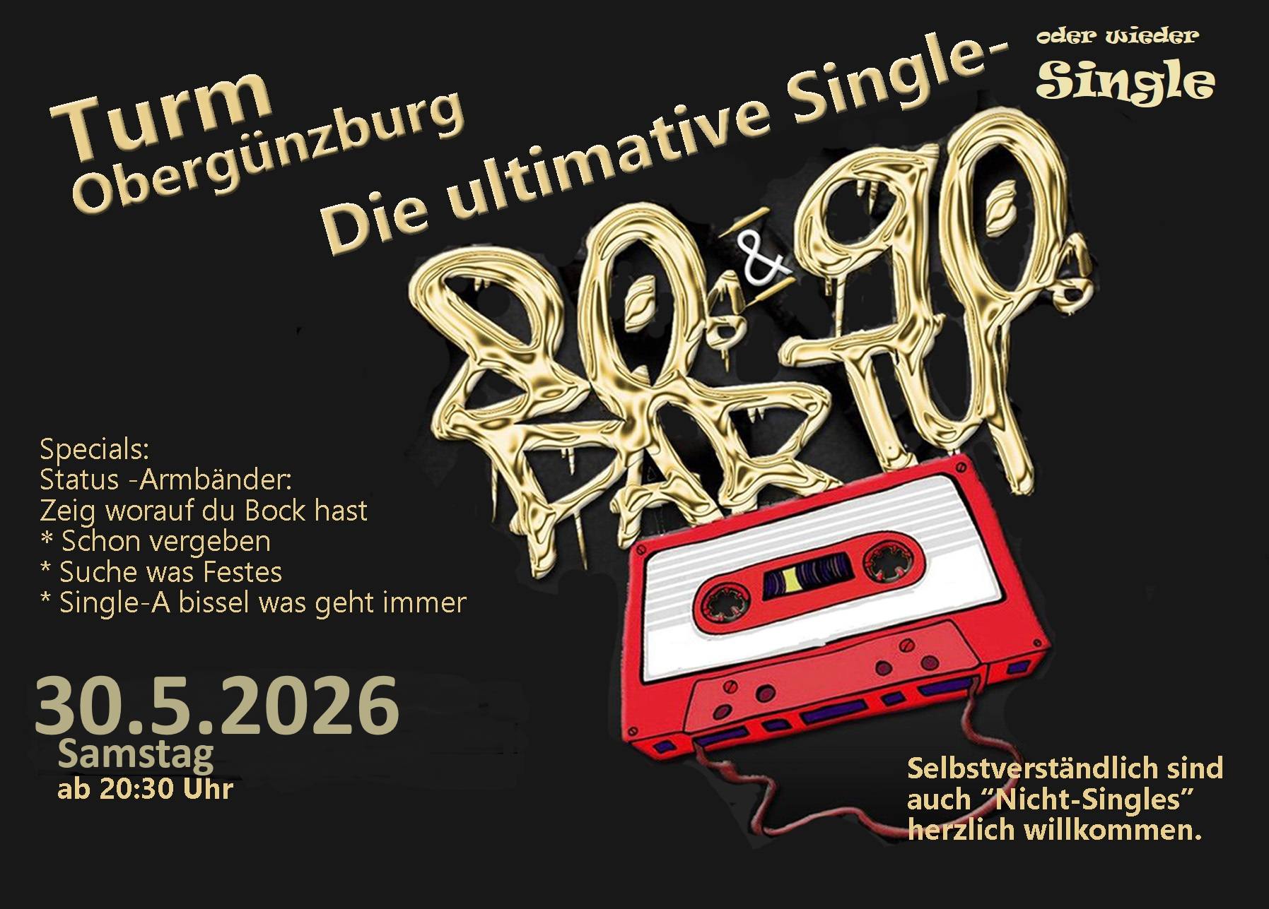 80s & 90s Single oder ‚wieder‘ Single Party im Turm