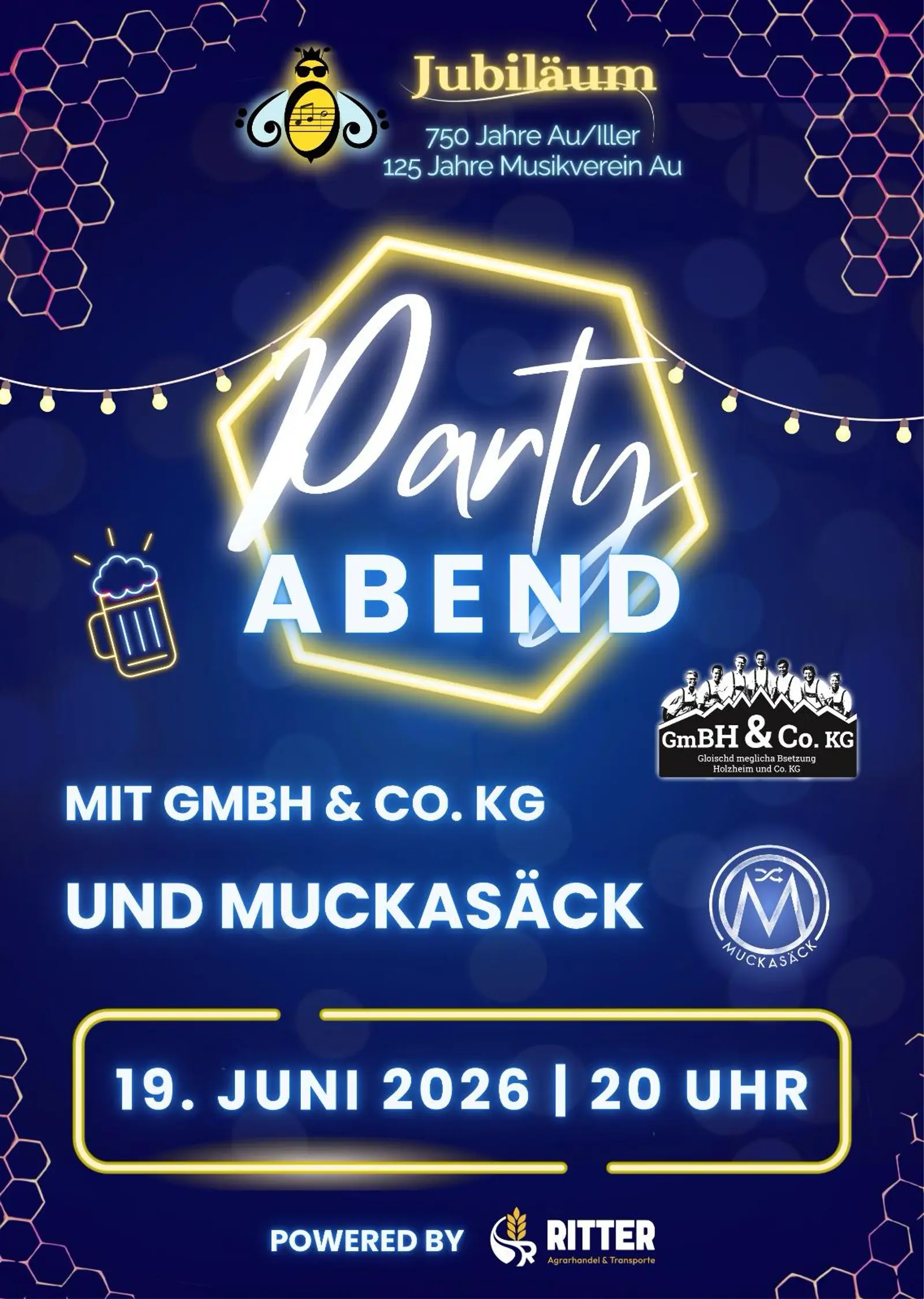 Jubiläumsfeierlichkeiten in Au – Partyabend mit GmbH & Co KG und Muckasäck