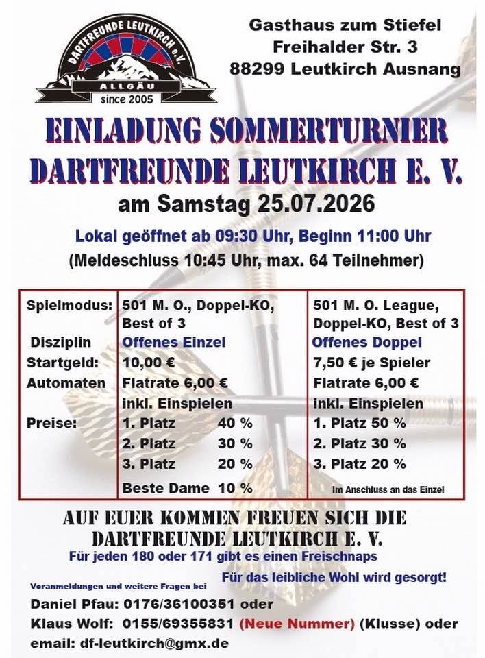 Sommerturnier Dartfreunde Leutkirch