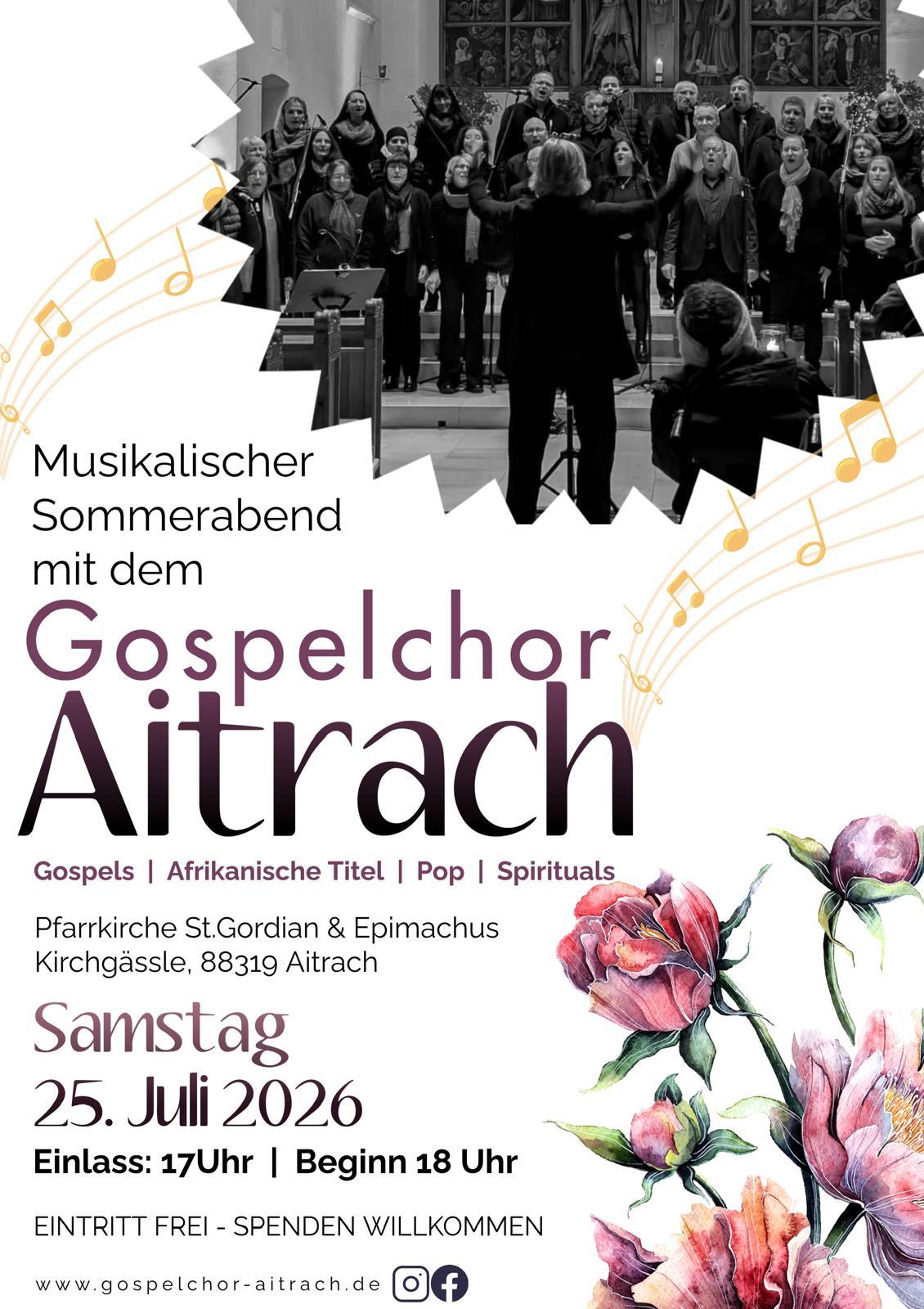 Ein musikalischer Sommerabend mit dem Gospelchor Aitrach